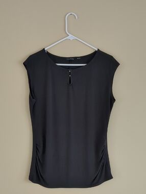 20" Pit-to-pit Black Stretchy Ruched Shirt Top
